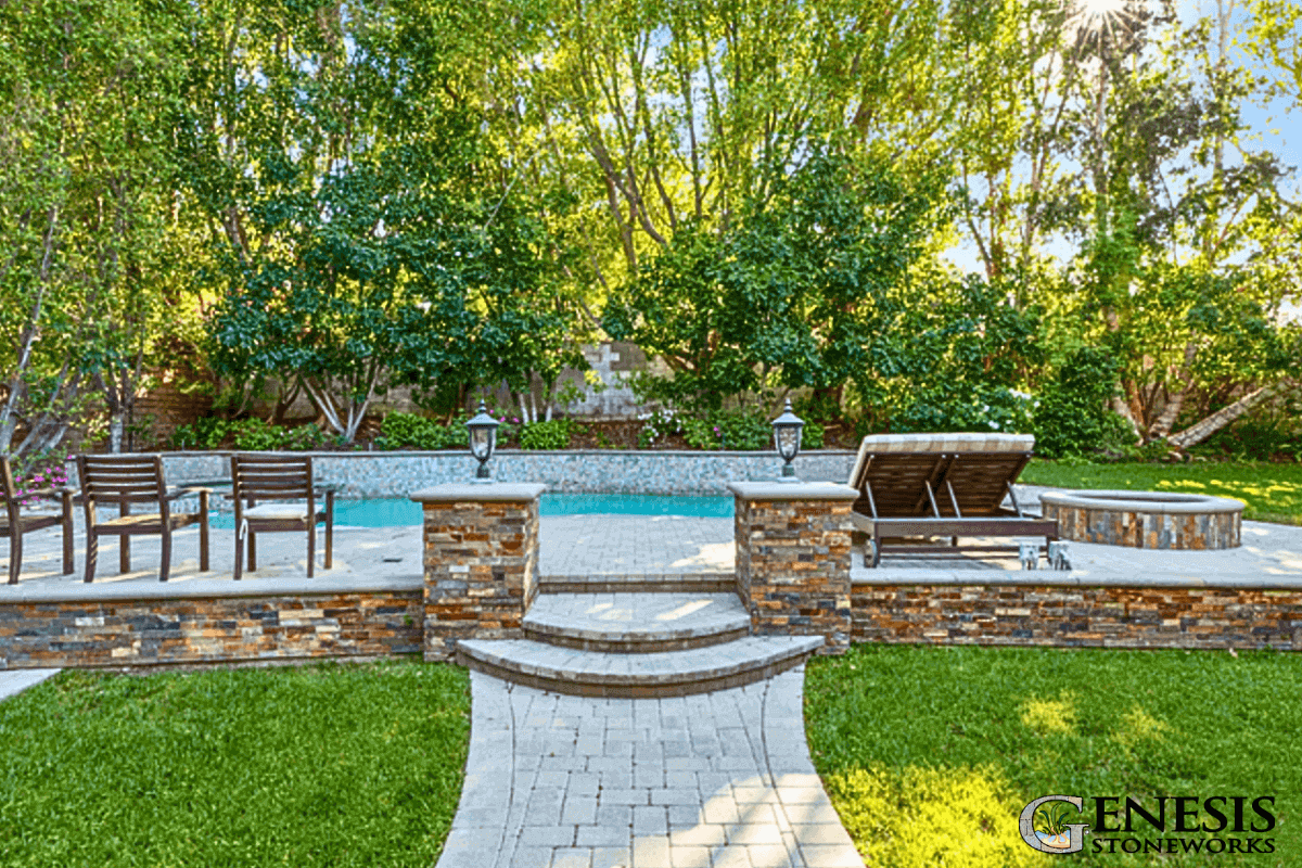 Genesis Stoneworks Pool Deck, Walls, Fire Pit Tarzana