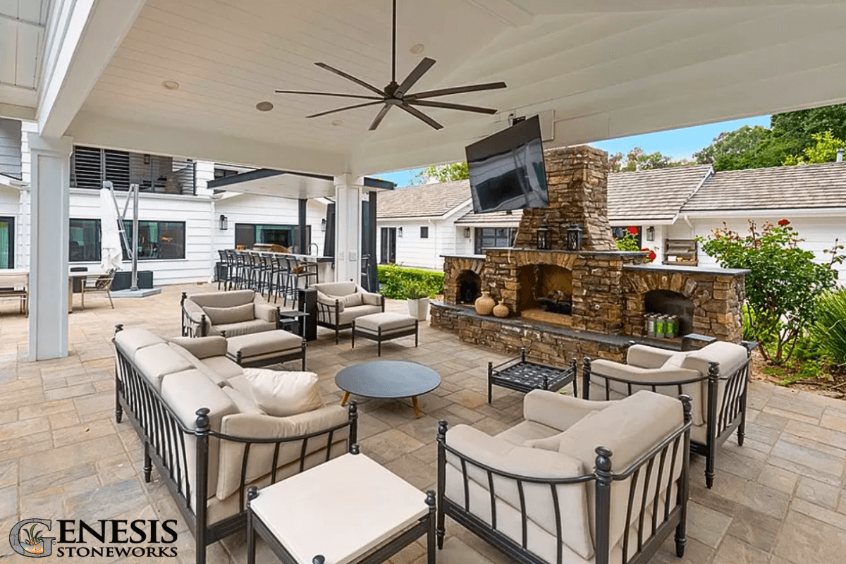 Genesis Stoneworks Patio Pavers & Fireplace Hidden Hills